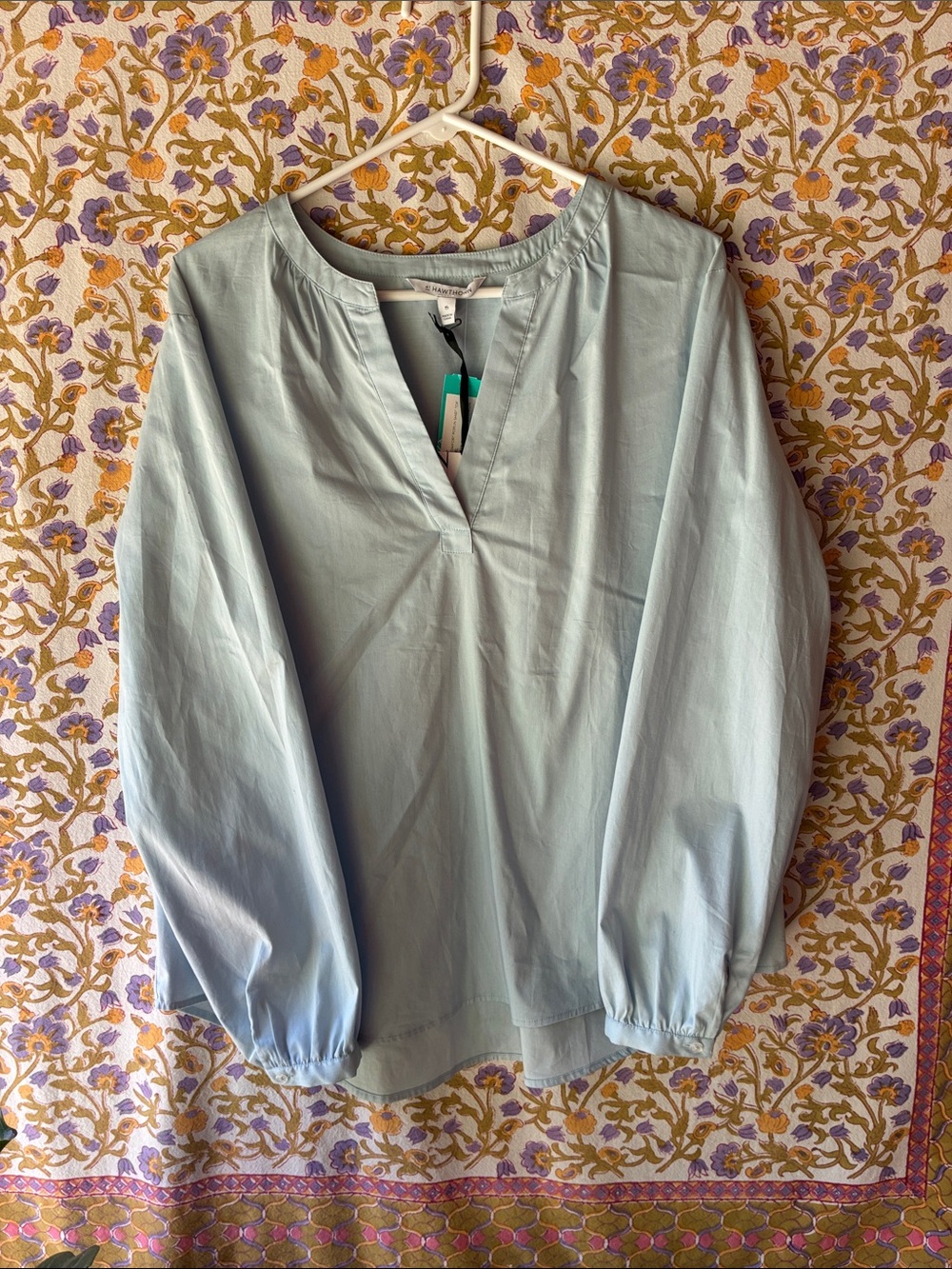 41 Hawthorn - Light Blue Women's Split-Neck Blouse